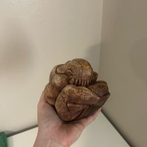 Handcarved Wooden Weeping Buddha Shy Yogi Orang Malu Indonesia Decor sculpture